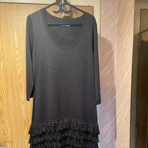 Calvin Klein Sweater Dress With Fringed Skirt and Scoop Neck